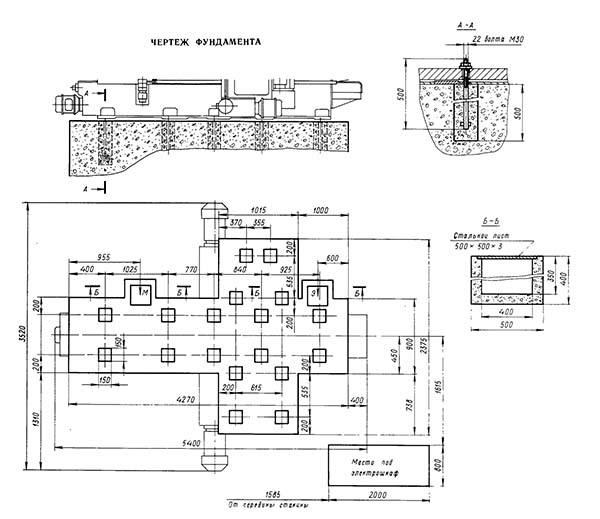 6605 Креслення фундамента фрезерного верстата 6605